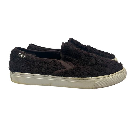 Tory Burch Rosette Fabric Flower Slip On Sneaker Burgundy Red Brown Size US 10 - Picture 7 of 14